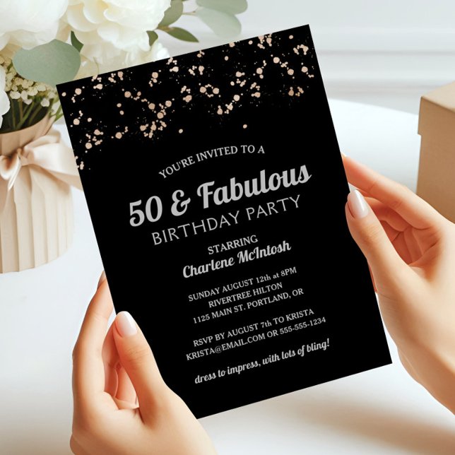 Invitación Moda 50 y fabuloso Black Gold Silver 50 cumpleaños (Subido por el creador)