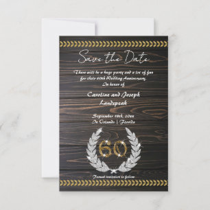 Invitación Moda 60 Aniversario Madera y oro Salven la fecha