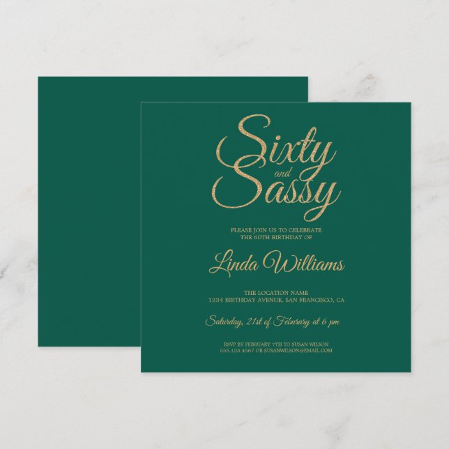 Invitación Moda 60 y la fiesta de cumpleaños 60 del Oro Verde (Anverso / Reverso)