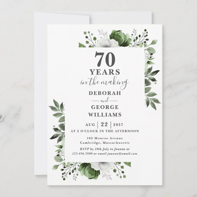 Invitación Moda 70 aniversario Boda Monograma Floral (Anverso)