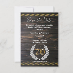 Invitación Moda 70 Aniversario Madera y oro Salven la fecha
