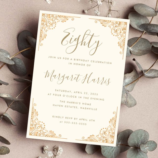 Invitación Moda 8080ª Crema De Marco Oro Cumpleaños (Subido por el creador)