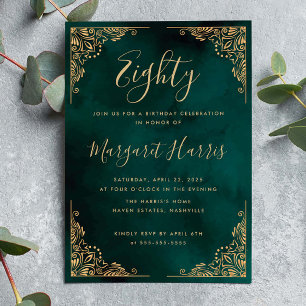 Invitación Moda 80.ª Ochenta Marco Dorado Cumpleaños Verde