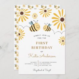 Invitación Moda Abeja Amarilla y Girasol Primer cumpleaños