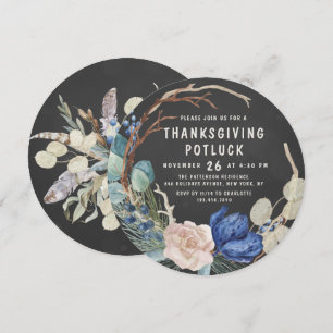 Invitación Moda Acción de Gracias Potluck Cena Acuarela Flora