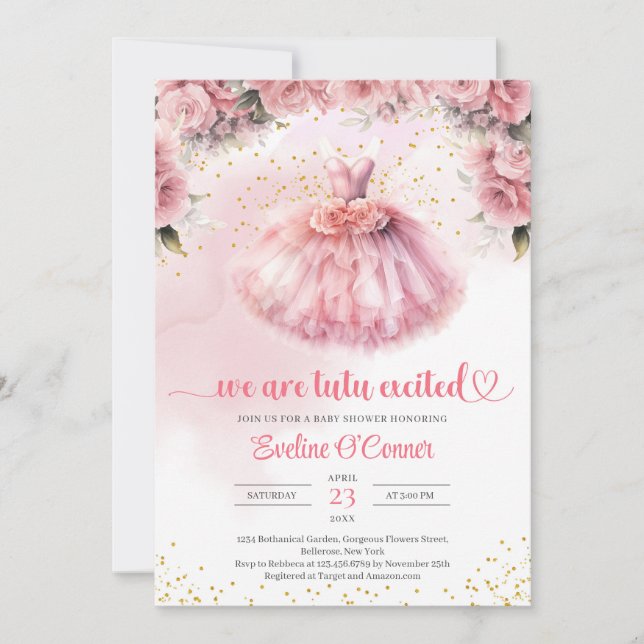 Invitación Moda acuarela bailarina vestido chica Baby Shower (Anverso)