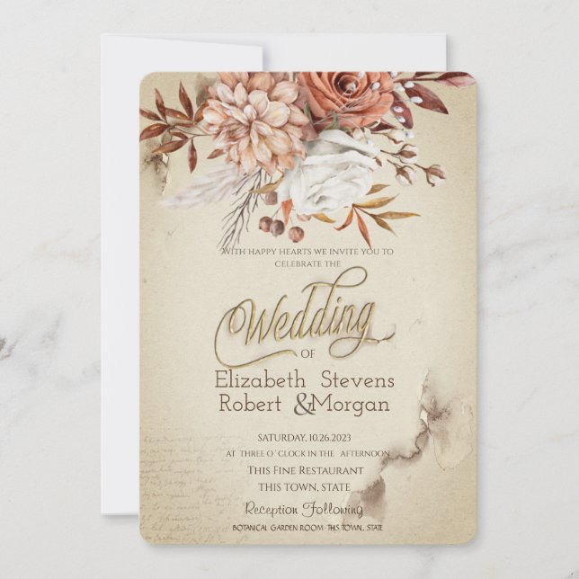 Invitación Moda acuarela Boda de flores otoñales (Anverso)