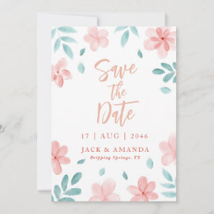 Invitación Moda acuarela Boda floral rosa Guardar fecha