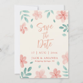 Invitación Moda acuarela Boda floral rosa Guardar fecha