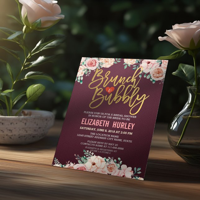 Invitación Moda Acuarela Brunch Floral Bubbly Bridal Shower (Subido por el creador)
