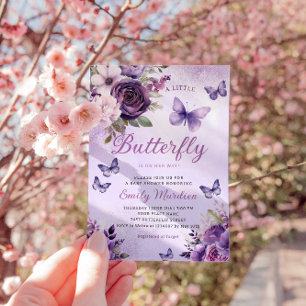 Invitación Moda acuarela Chica floral mariposa Baby Shower