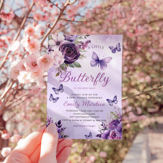 Invitación Moda acuarela Chica floral mariposa Baby Shower (Subido por el creador)