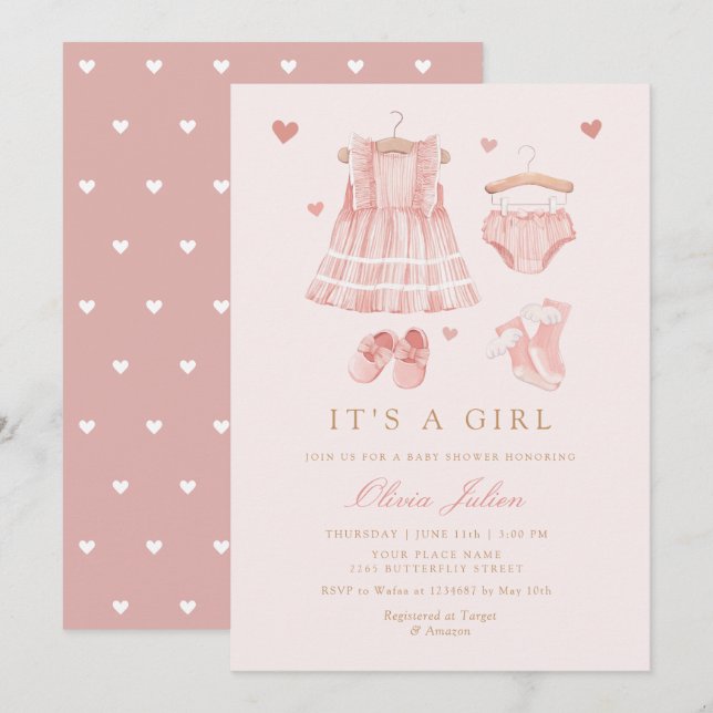 Invitación Moda acuarela Cute Boho Chica Baby Shower (Anverso / Reverso)