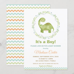 Invitación Moda acuarela Cute Dinosaur Boy Baby Shower