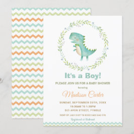 Invitación Moda Acuarela Cute Dinosaurio Niño Baby Shower