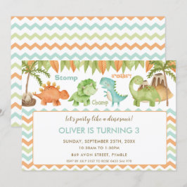 Invitación Moda acuarela Cute Dinosaurio Niño Chica Cumpleaño