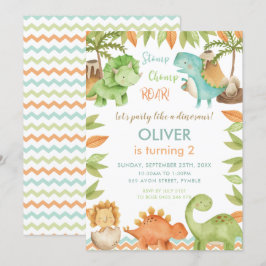 Invitación Moda acuarela Cute Dinosaurio Niño Chica Cumpleaño