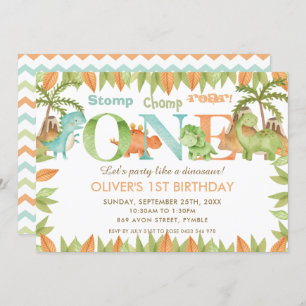 Invitación Moda acuarela Cute Dinosaurio Primer Fiesta de cum