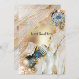 Invitación moda acuarela de mármol dorado de concha náutica