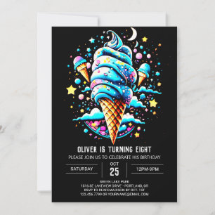 Invitación Moda acuarela estampable niño helado cumpleaños