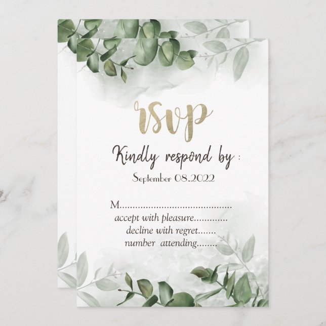 Invitación Moda acuarela Eucalyptus Greenery RSVP (Anverso / Reverso)