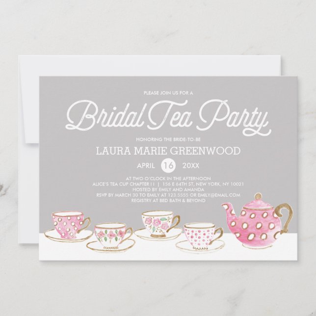 Invitación Moda acuarela Fiesta de té de novia ducha de novia (Anverso)