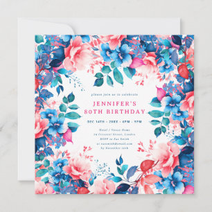 Invitación Moda acuarela Floral 80º fiesta de cumpleaños