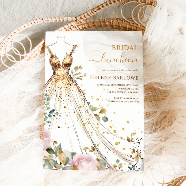 Invitación Moda acuarela Floral Elegante Bridal Luncheon (Chic Watercolor Floral Elegant Bridal Luncheon Invitation)