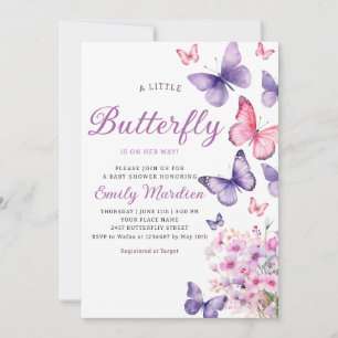 Invitación Moda acuarela Floral mariposa Chica Baby Shower