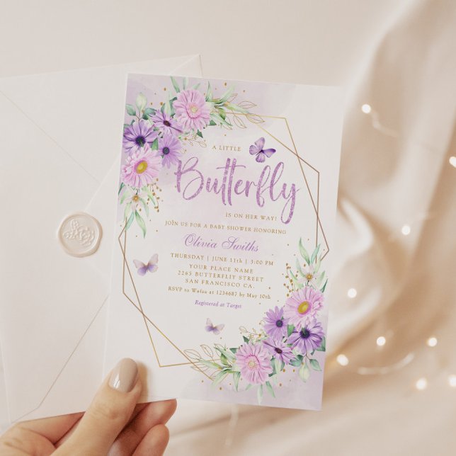 Invitación Moda acuarela Floral mariposa Chica Baby Shower (Subido por el creador)