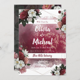 Invitación Moda acuarela Floral rojo Borgoña tema invitar
