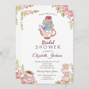Invitación Moda acuarela Flores Teapot Bridal Shower