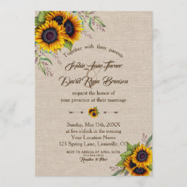 Invitación Moda acuarela girasoles Boda de lienzo