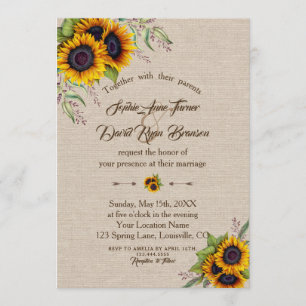 Invitación Moda acuarela girasoles Boda de lienzo