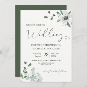 Invitación Moda acuarela Guión Boda verde botánico