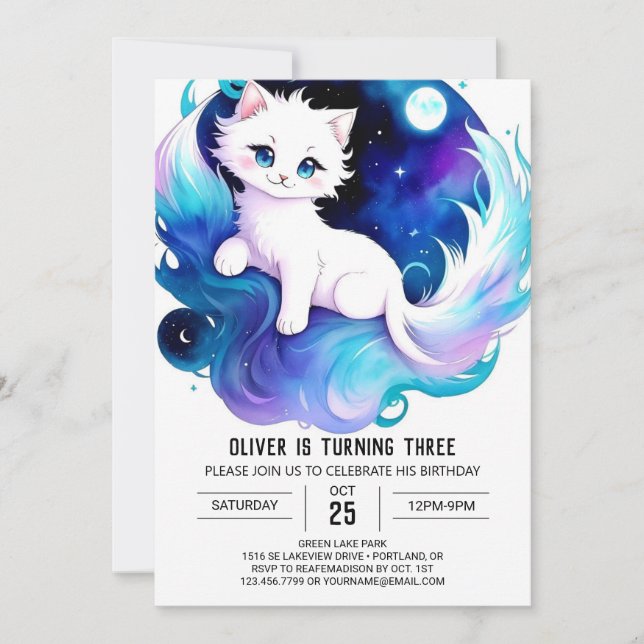 Invitación Moda acuarela Kitten Cumpleaños (Anverso)
