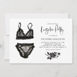 Invitación Moda acuarela Lazo Negro Floral Lingerie Fiesta