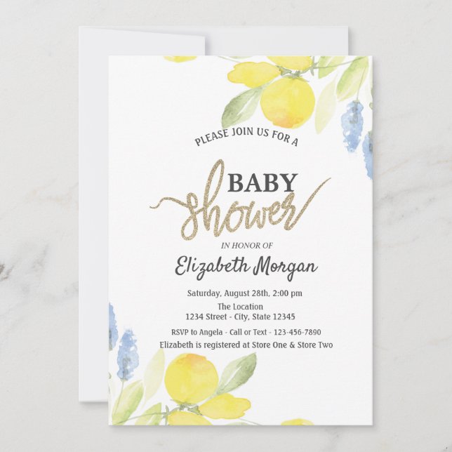 Invitación Moda acuarela Lemons Baby Shower (Anverso)