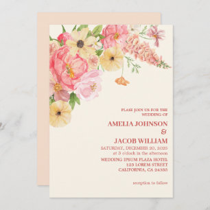 Invitación Moda Acuarela mantequilla floral Boda de melocotón