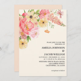 Invitación Moda Acuarela mantequilla floral Boda de melocotón