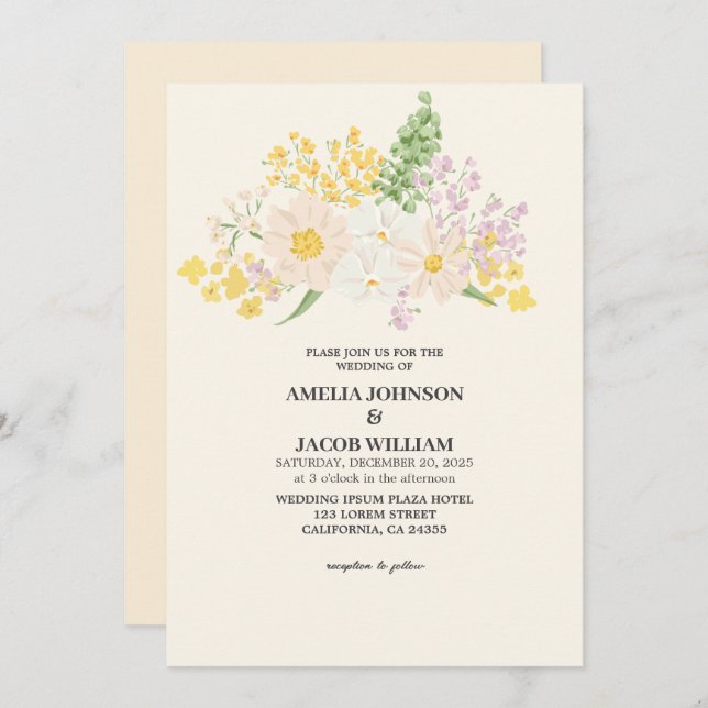 Invitación Moda Acuarela mantequilla floral Boda de melocotón (Anverso / Reverso)