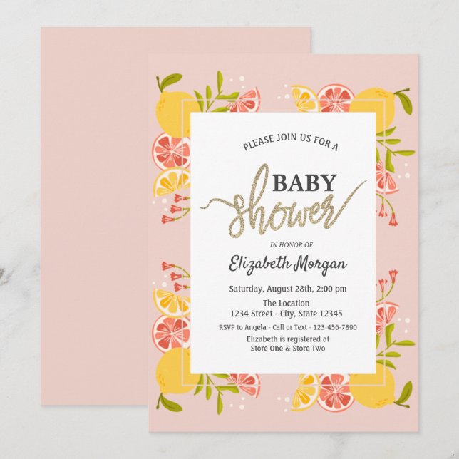Invitación Moda acuarela Marco de trama cítrico Baby Shower (Anverso / Reverso)