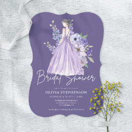 Invitación Moda acuarela Morado Flor Script Ducha de novia