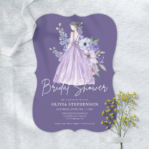 Invitación Moda acuarela Morado Flor Script Ducha de novia