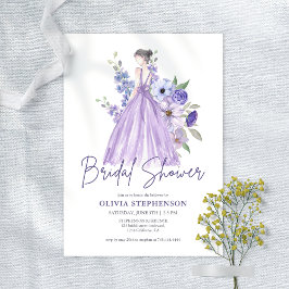 Invitación Moda acuarela Morado Flor Script Ducha de novia