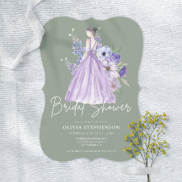 Invitación Moda acuarela Morado Flor Script Ducha de novia