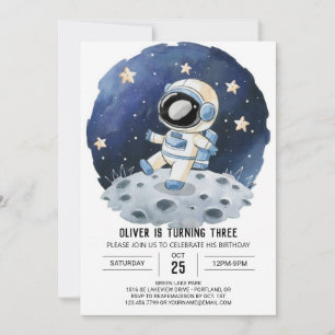 Invitación Moda Acuarela Niños Astronautas Cumpleaños