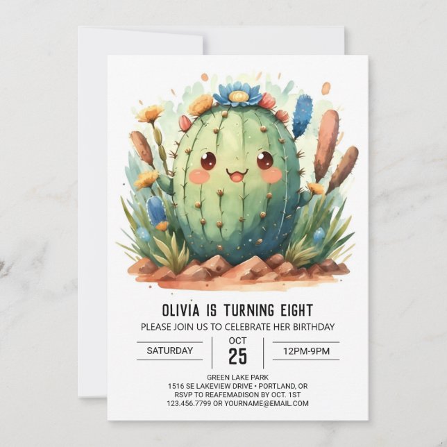 Invitación Moda acuarela Niños Cactus Boy Cumpleaños (Anverso)