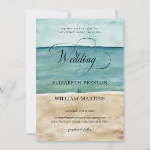 Invitación Moda acuarela Ocean Beach Sand Nautical Boda