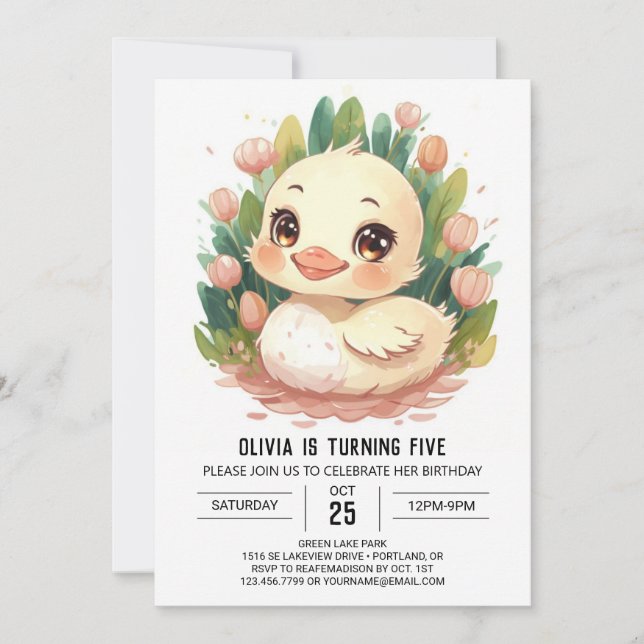 Invitación Moda acuarela Pato Cumpleaños (Anverso)